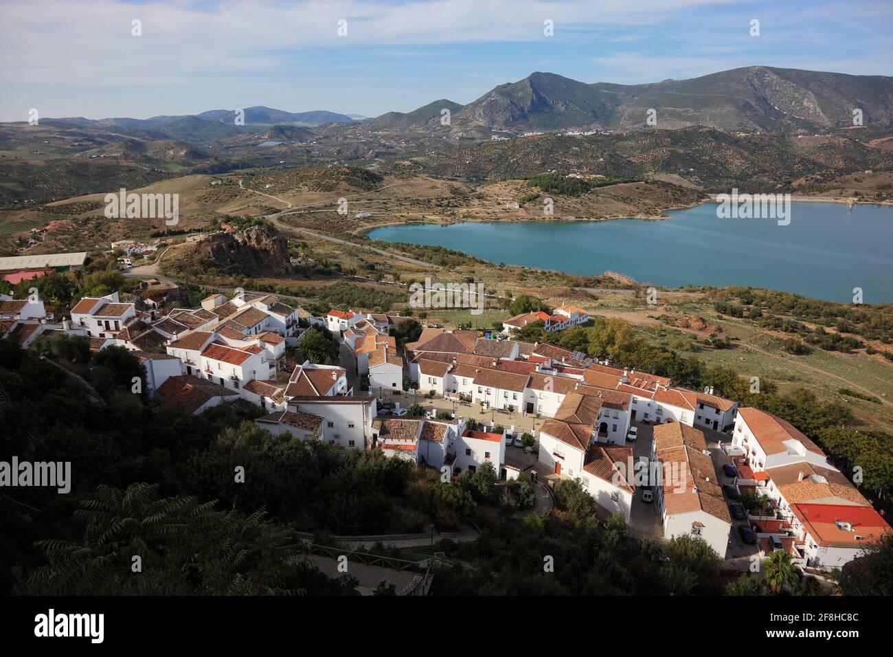 Spain, Andalusia, Municipality Zahara de la Sierra in the province of Cadiz, at the Ruta de los Pueblos Blancos, street to the White Towns of Andalusi Stock Photo