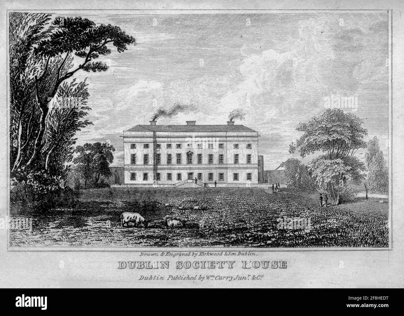 DUBLIN SOCIETY HOUSE, from Merrion-square From the guide book ' The new picture of Dublin : or Stranger's guide through the Irish metropolis, containing a description of every public and private building worthy of notice ' by Hardy, Philip Dixon, 1794-1875. Published in Dublin in 1831 by W. Curry. Stock Photo