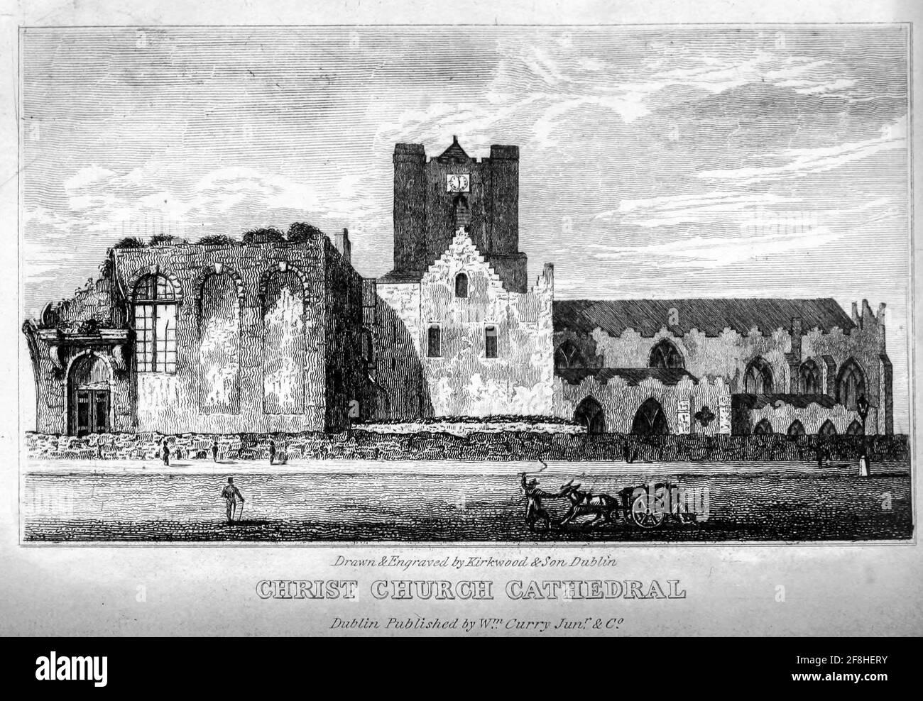 CHRIST CHURCH CATHEDRAL, from Castle street From the guide book ' The new picture of Dublin : or Stranger's guide through the Irish metropolis, containing a description of every public and private building worthy of notice ' by Hardy, Philip Dixon, 1794-1875. Published in Dublin in 1831 by W. Curry. Stock Photo