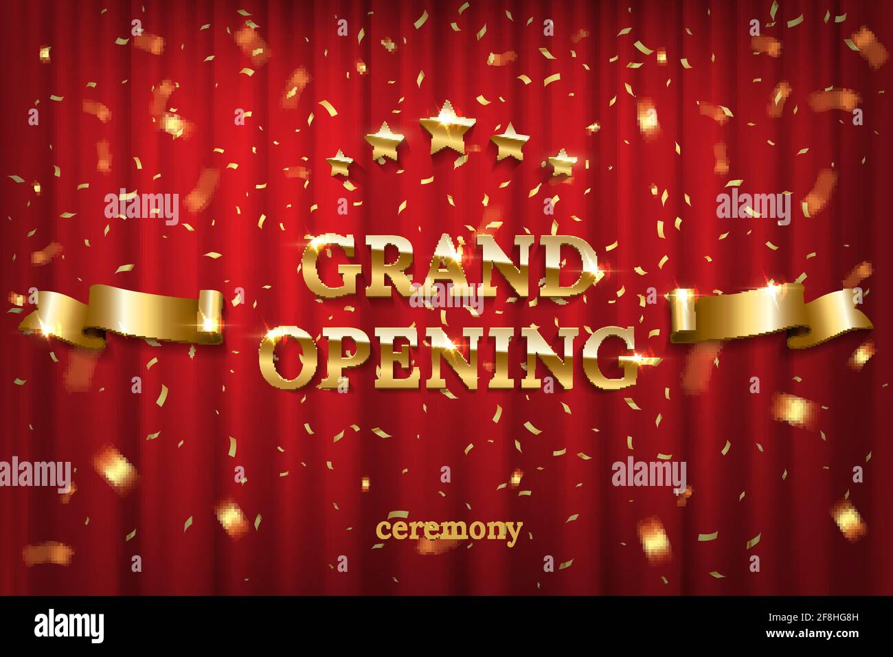 Grand opening on stage in spotlight with red curtain background