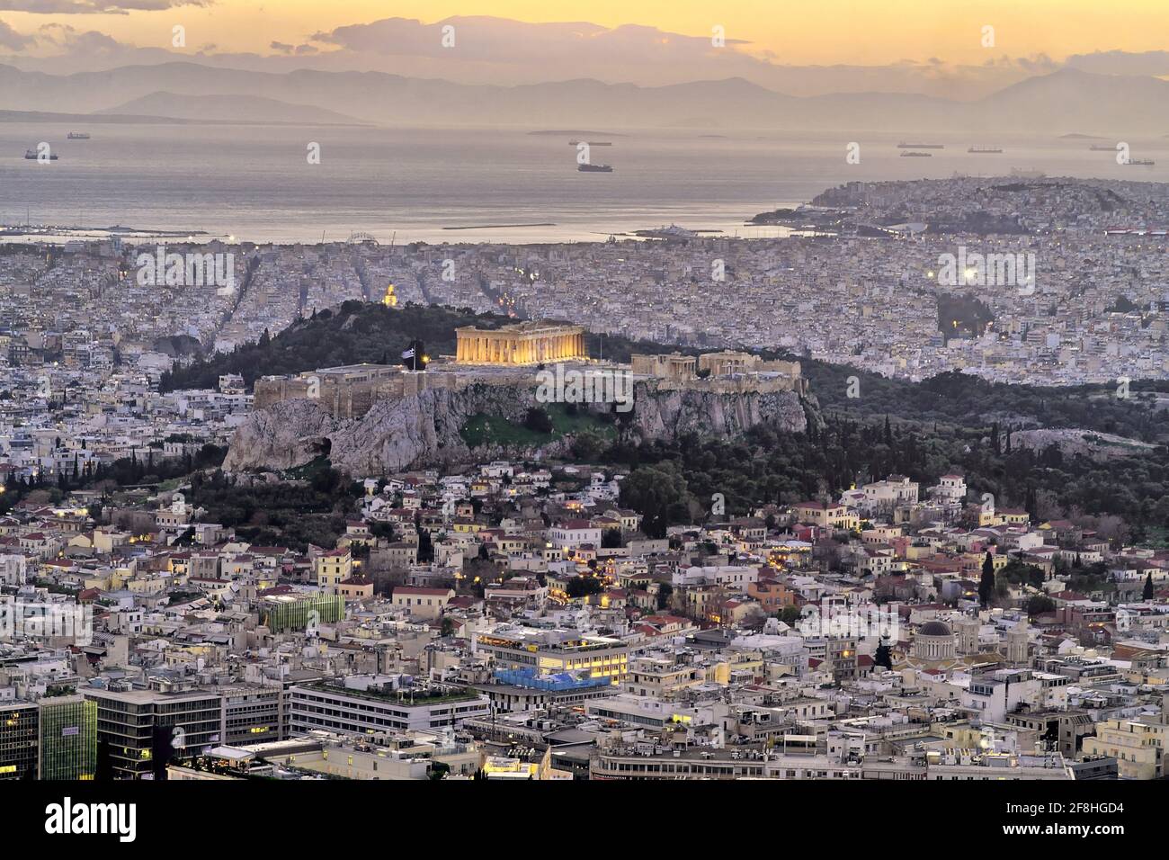 Athens skyline at sunset Stock Photo
