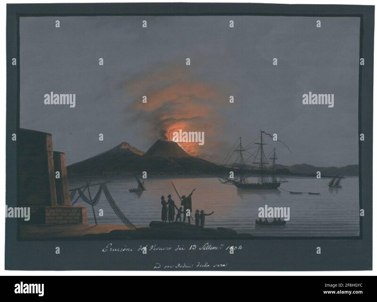 Eruption of the Vesuvius of 13 September 1804 at twelve hours of the evening. Stock Photo