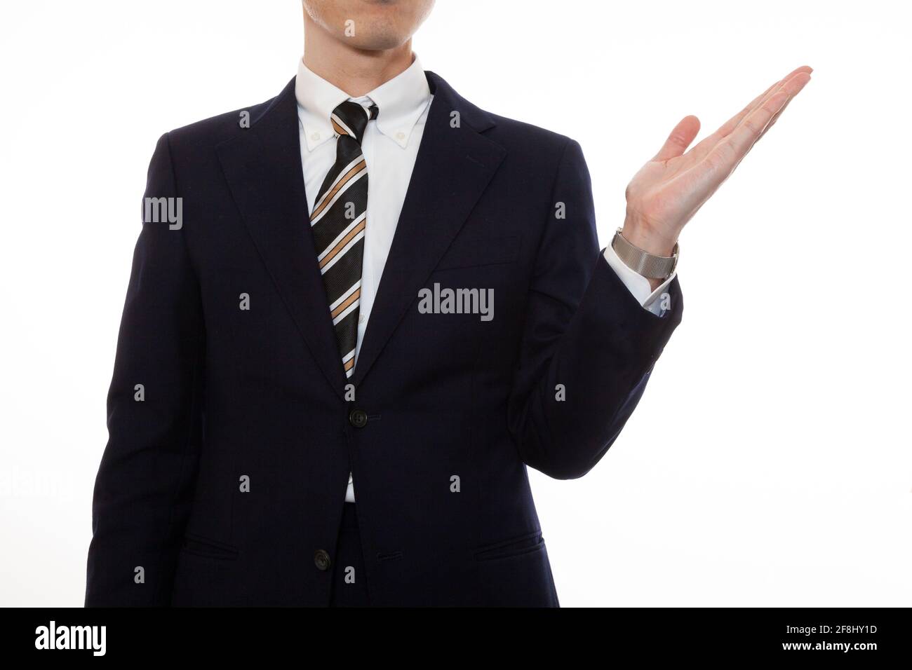 Business person to introduce and explain, upper body Stock Photo - Alamy