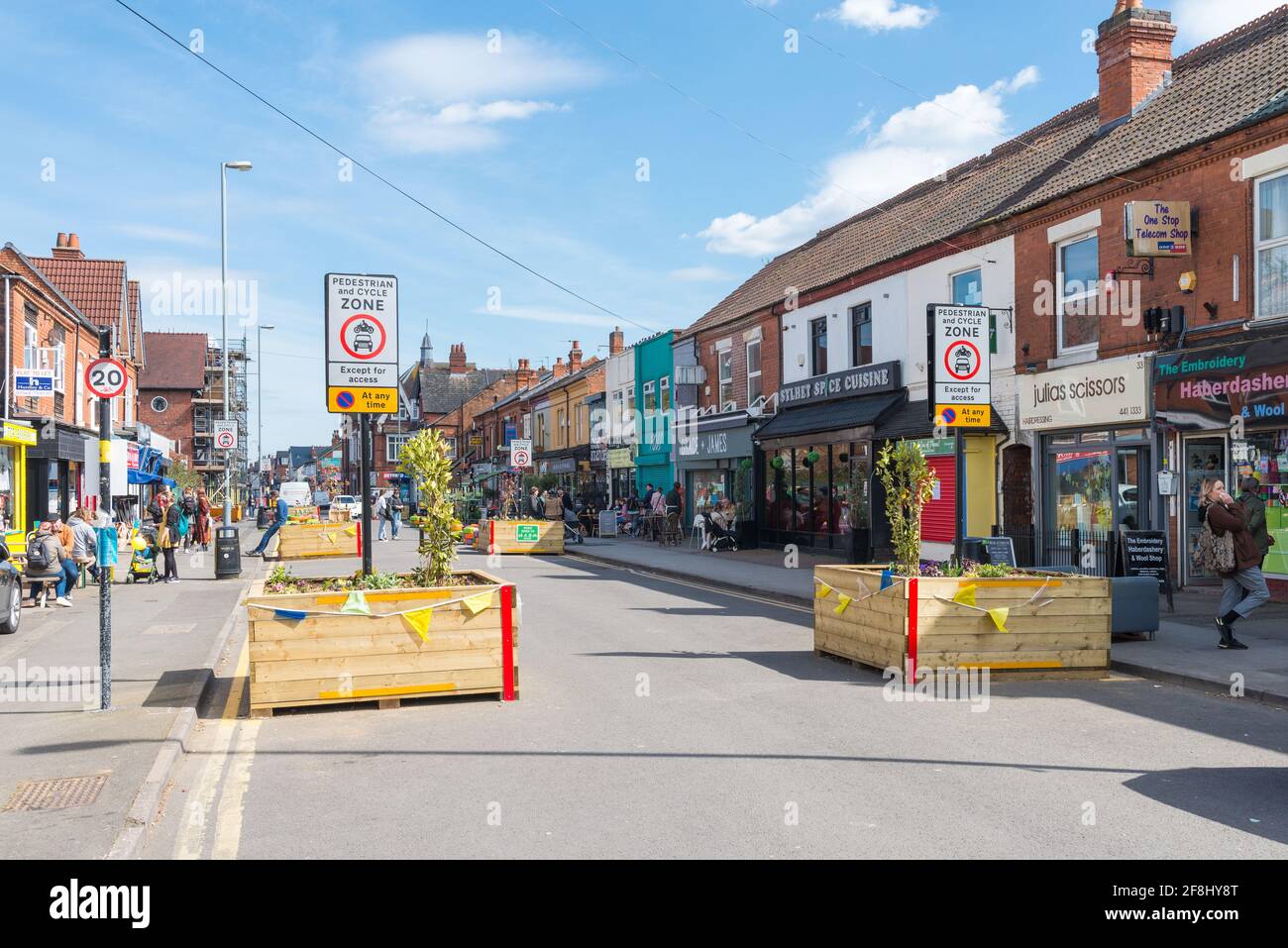York Road in Kings Heath, Birmingham has become closed to traffic and cars Stock Photo