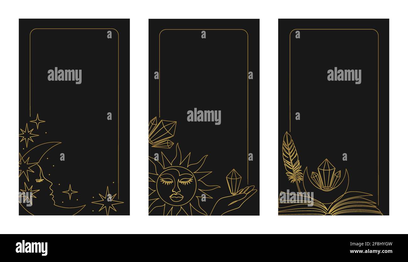 Beautiful set of mystic details in line art style. Stock Vector