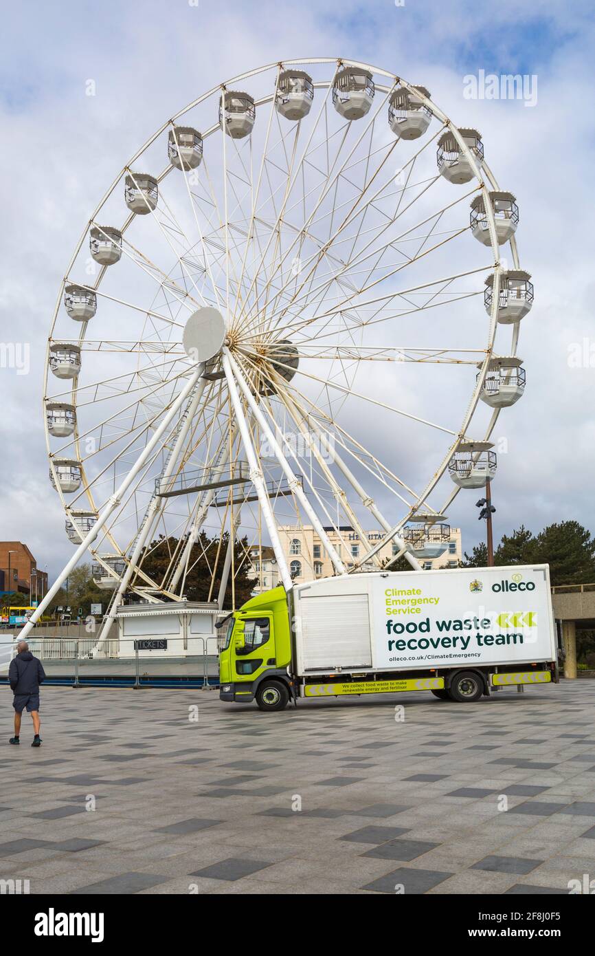 Food waste recovery truck at Pier Approach, Bournemouth, Dorset UK in