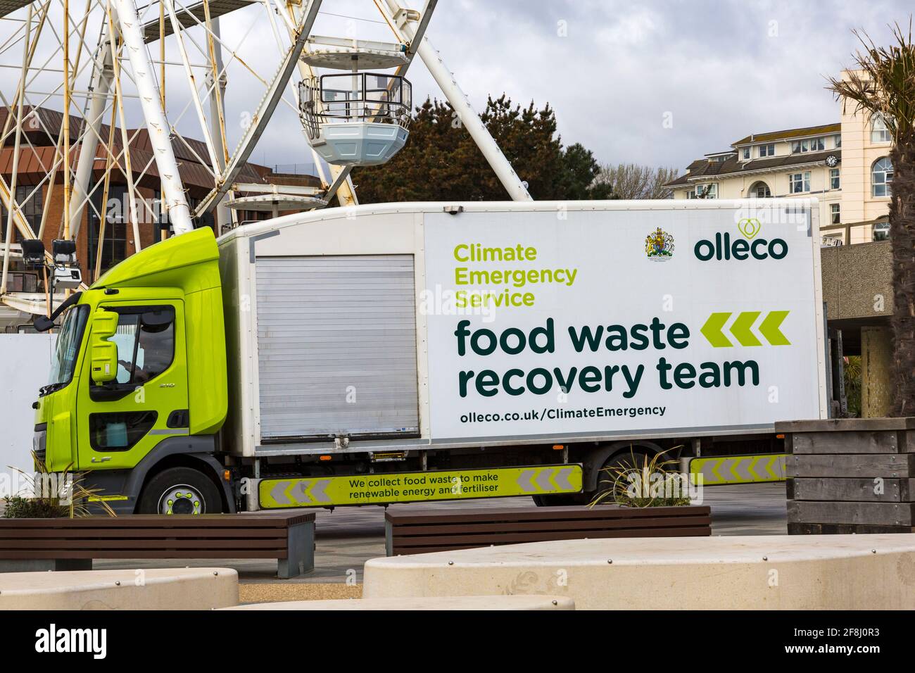 Food waste recovery truck at Pier Approach, Bournemouth, Dorset UK in