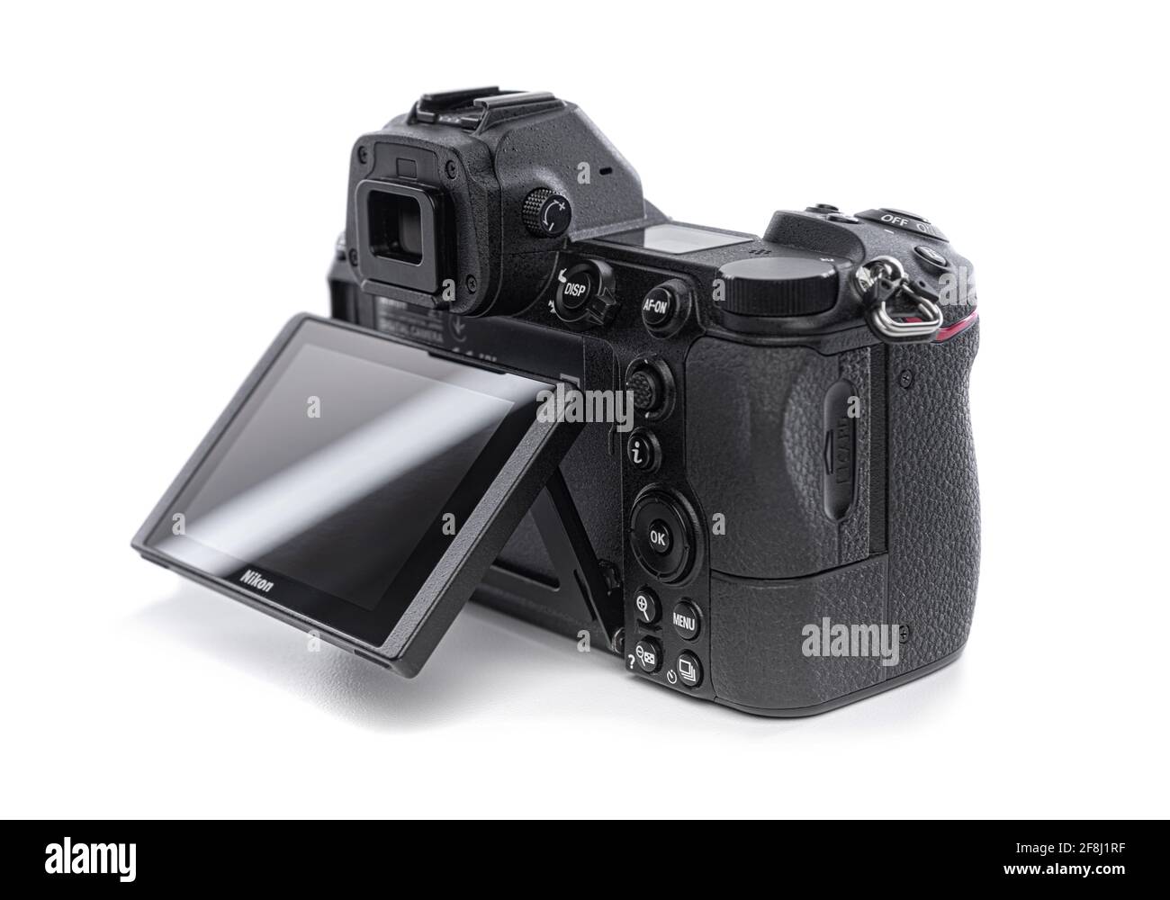 Nikon Z7 first mirrorless camera without a lens from the Nikon company on a white background