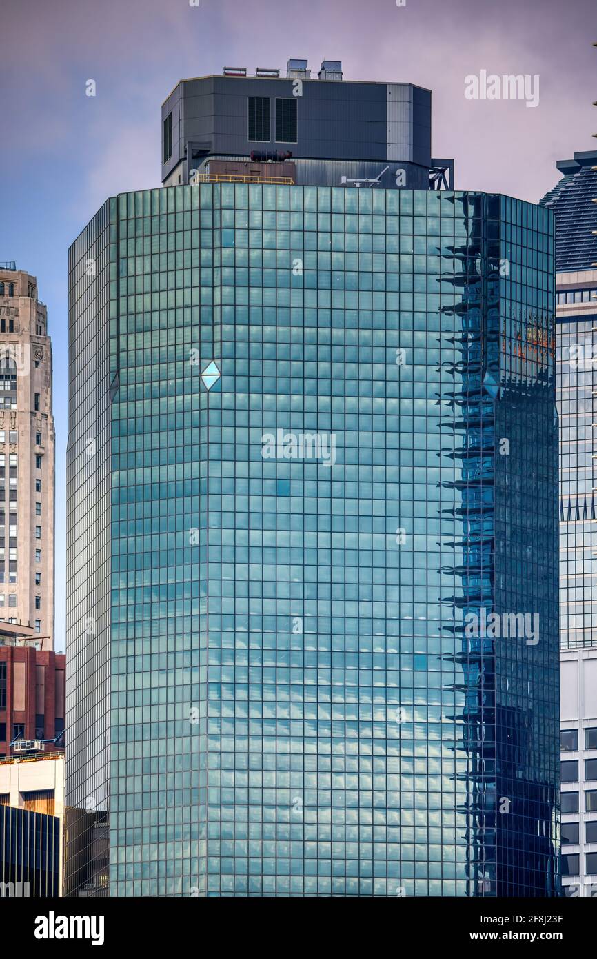 180 Maiden Lane in the financial district presents a blue mirror facade ...