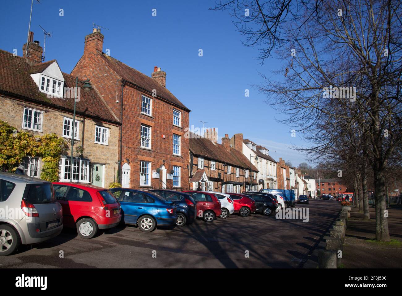 Houses in the town centre of Buckingham in Buckinghamshire in the UK