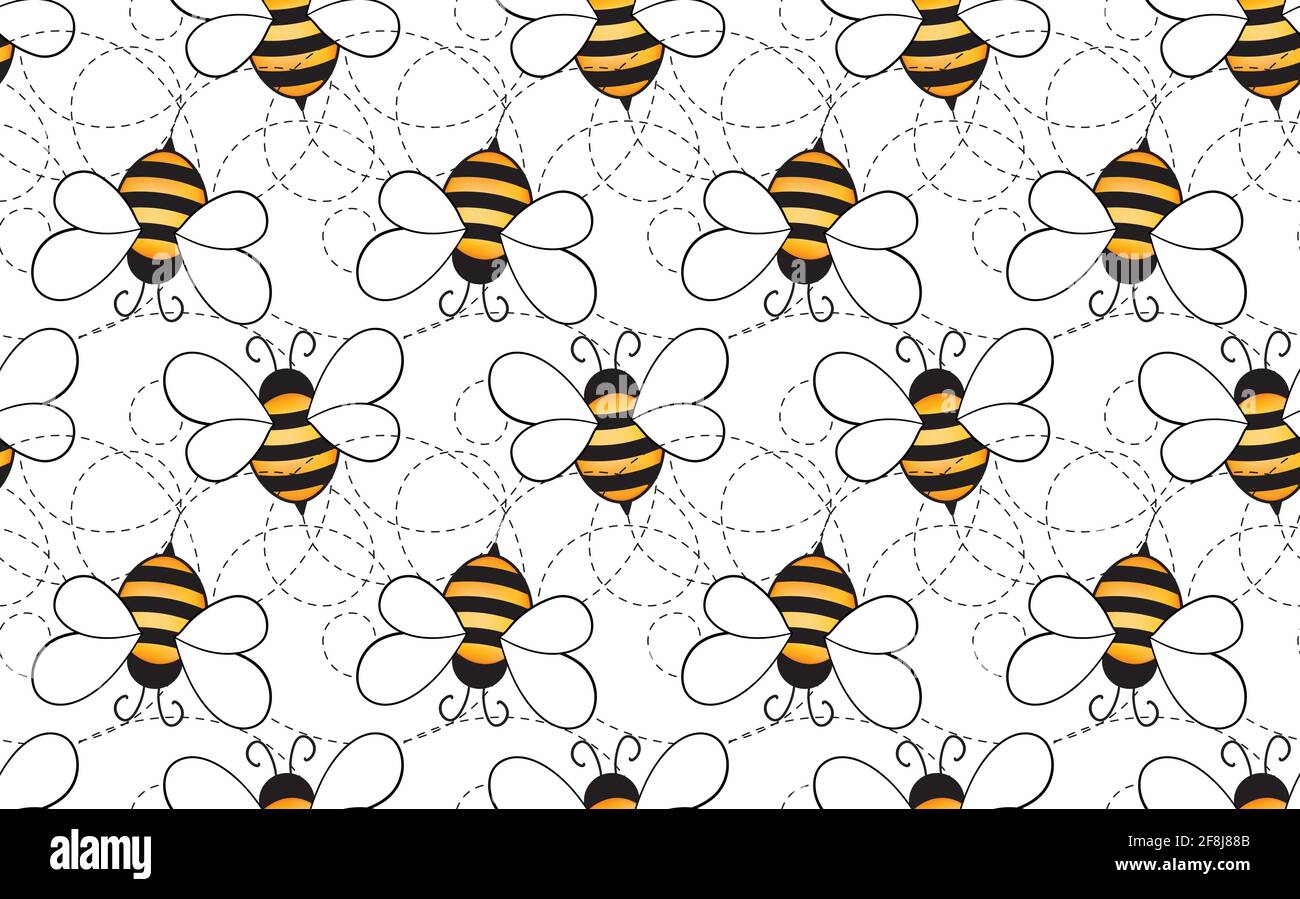 Seamless pattern with bees on white background. Small wasp. Vector ...