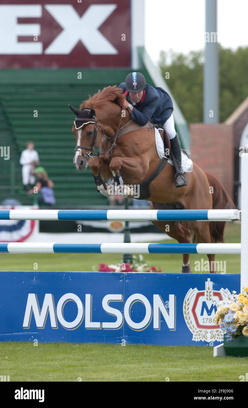 The North American, Spruce Meadows, July 2005, Molson Cup, Michael Whitaker (GBR) riding Up to Date 8, Stock Photo
