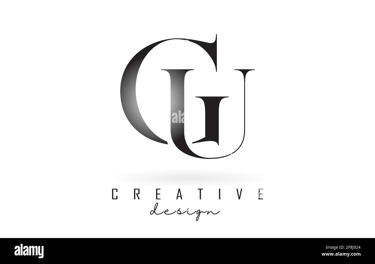 GU g u letter design logo logotype concept with serif font and elegant ...