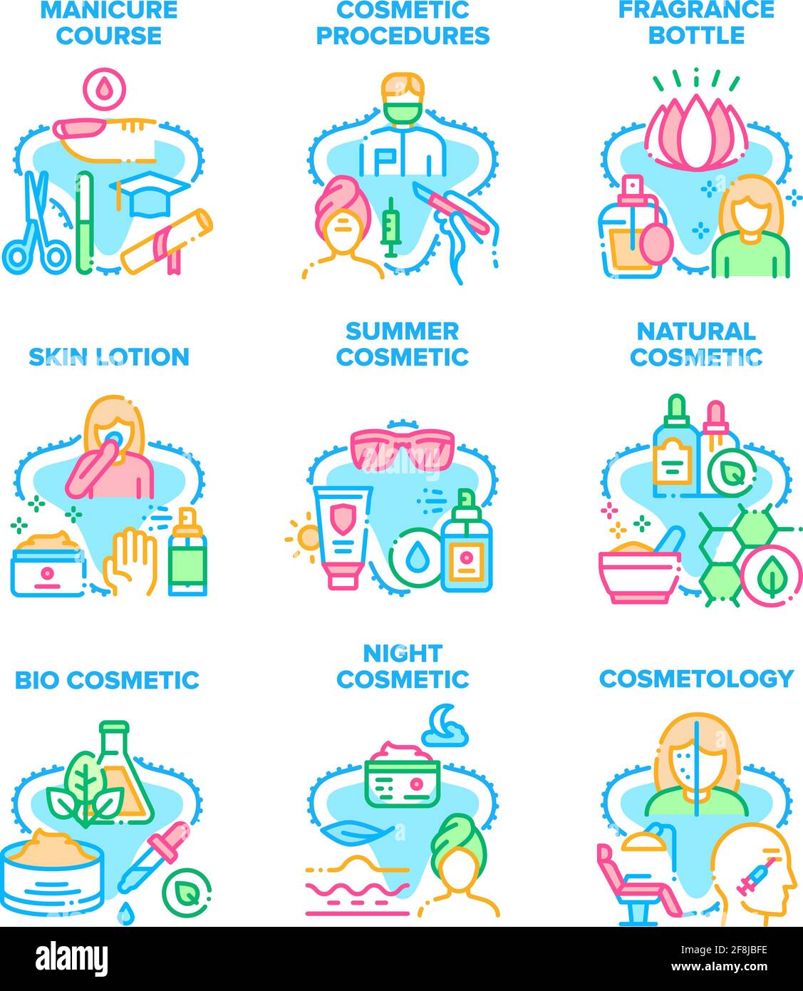 Cosmetic Procedures Set Icons Vector Illustrations Stock Vector