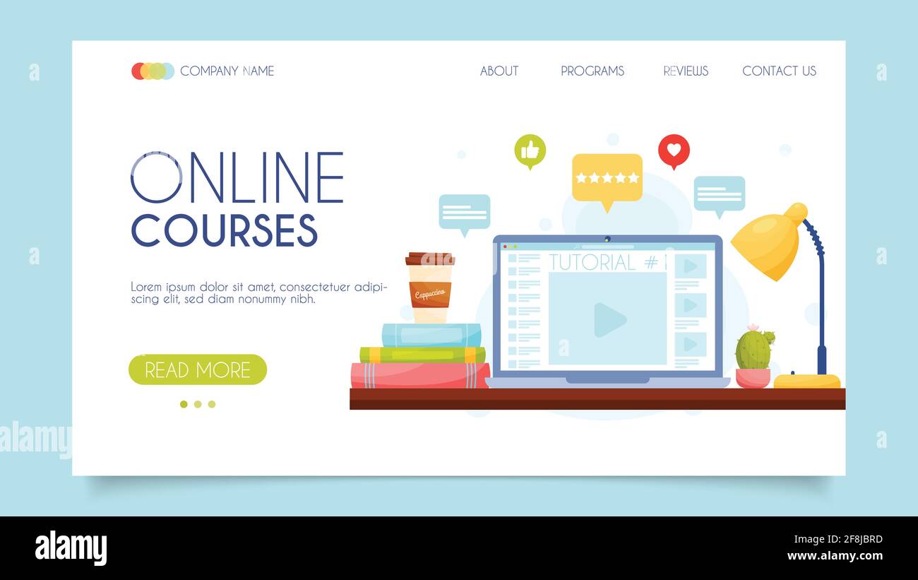 Online courses. Landing page concept. Flat design, vector illustration ...