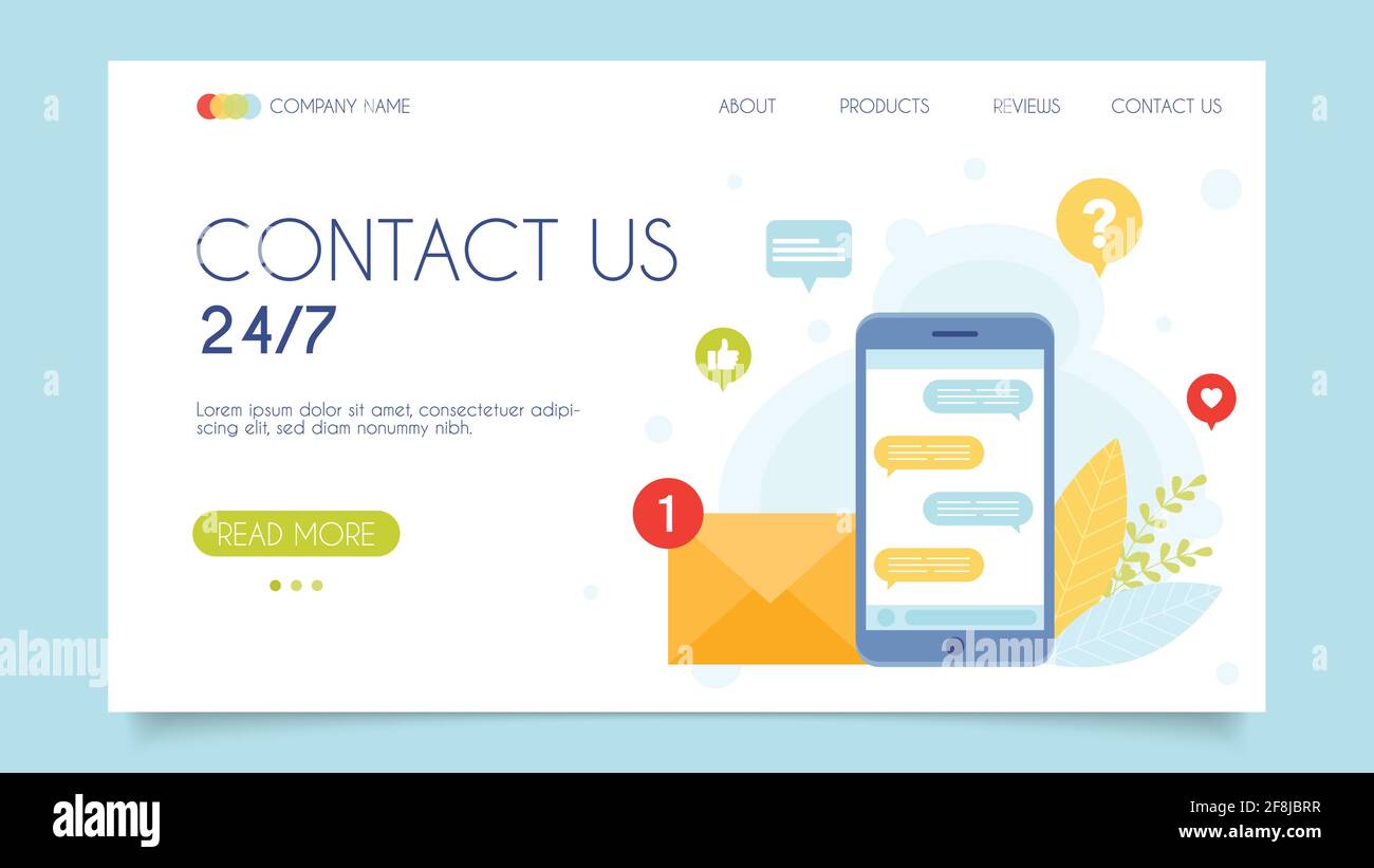 piramide maandelijks streepje Contact us 24-7. Customer support call center. Landing page concept. Flat  design, vector illustration Stock Vector Image & Art - Alamy