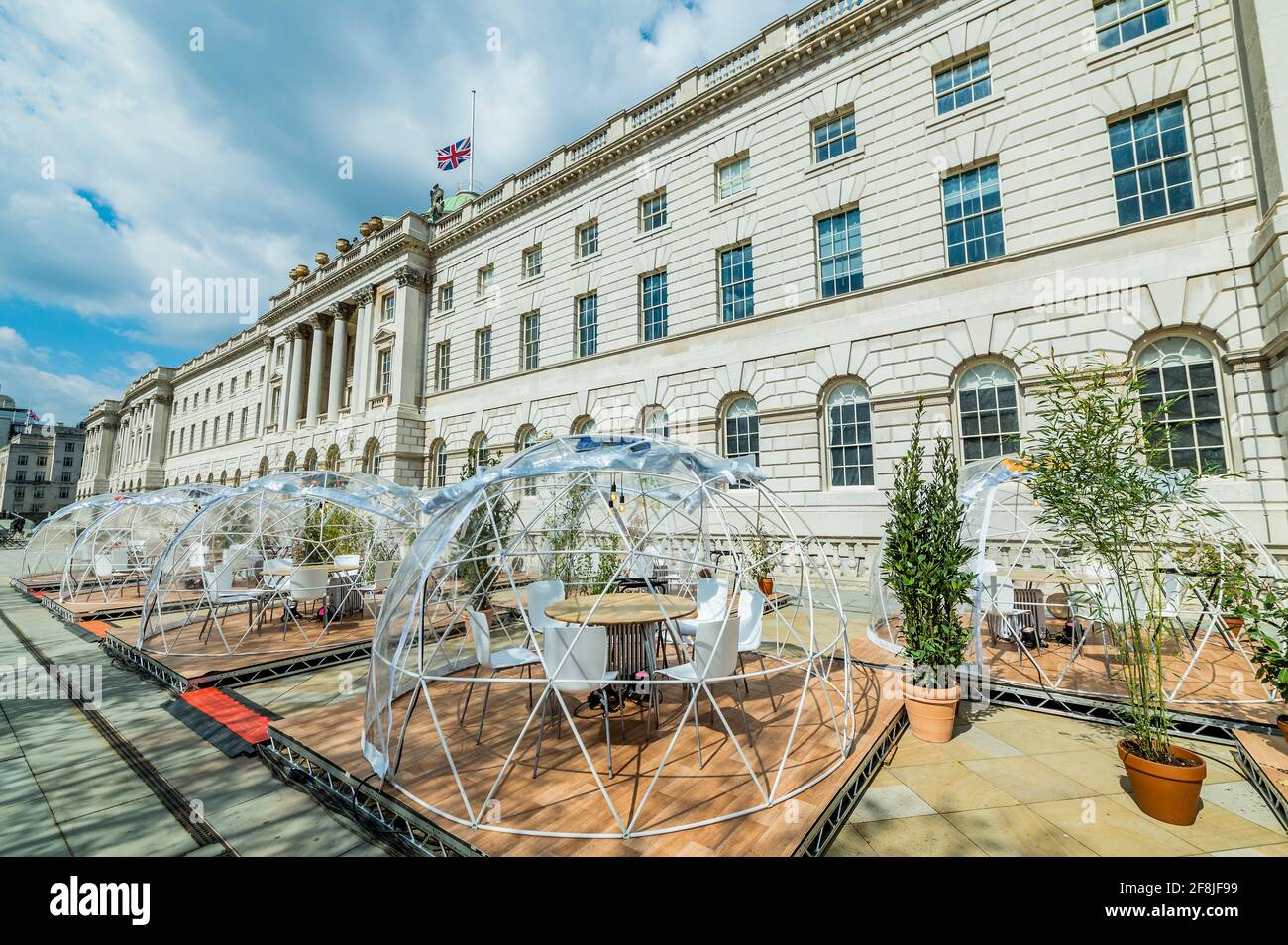 London, UK. 14th Apr, 2021. Domes to eat in on the terrace as Somerset House reopens as the next stage of the easing of lockdown 3. Credit: Guy Bell/Alamy Live News Stock Photo