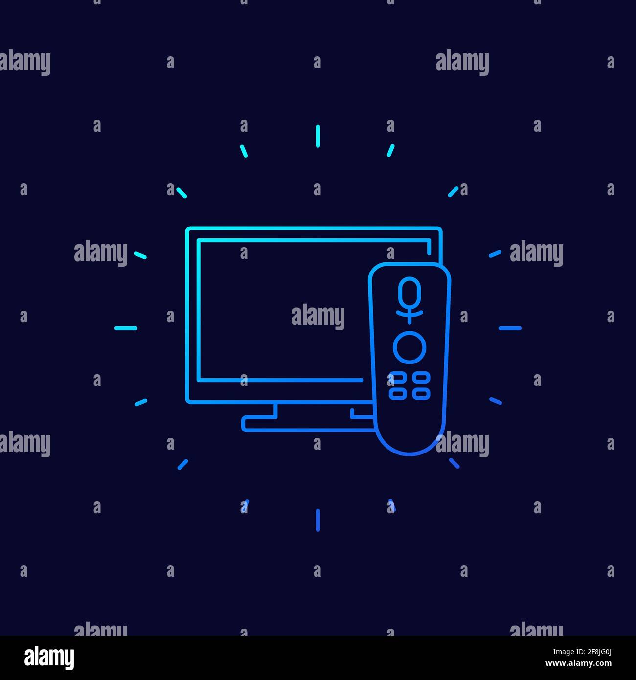 tv with voice control icon, linear art Stock Vector