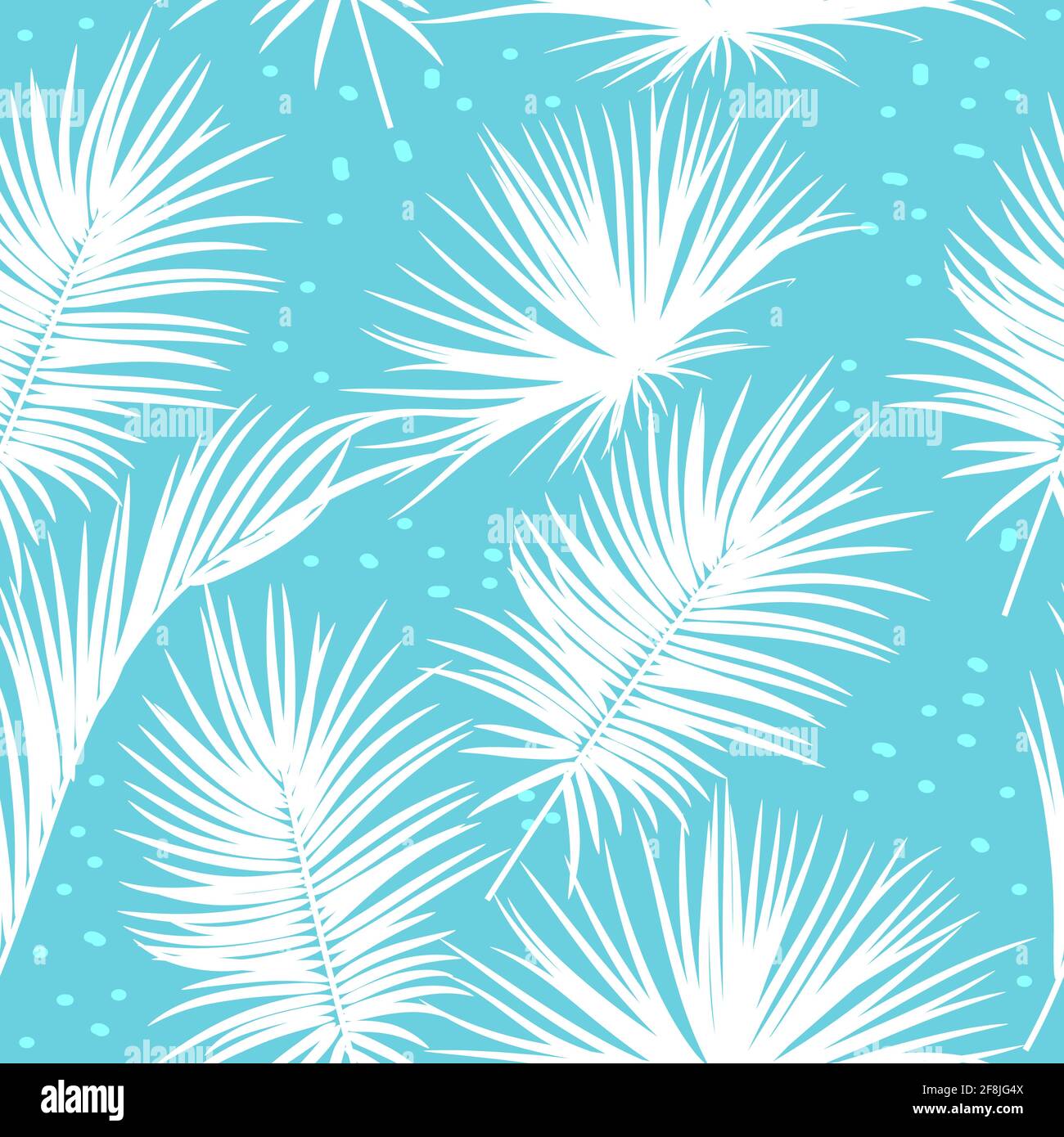 Blue vector tropical seamless pattern with leaves of palm tree and ...