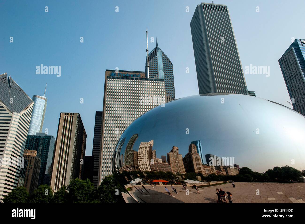 Cloud Gate is a public sculpture by Indian-born British artist Sir Anish Kapoor, that is the centerpiece of AT&T Plaza at Millennium Park Stock Photo