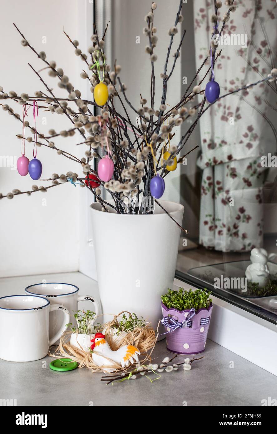 Still life with Easter eggs and decor Stock Photo - Alamy