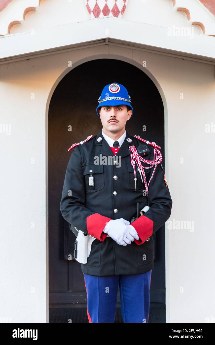 Palace guard at the Princes Palace of Monaco, Principality of Monaco Stock Photo