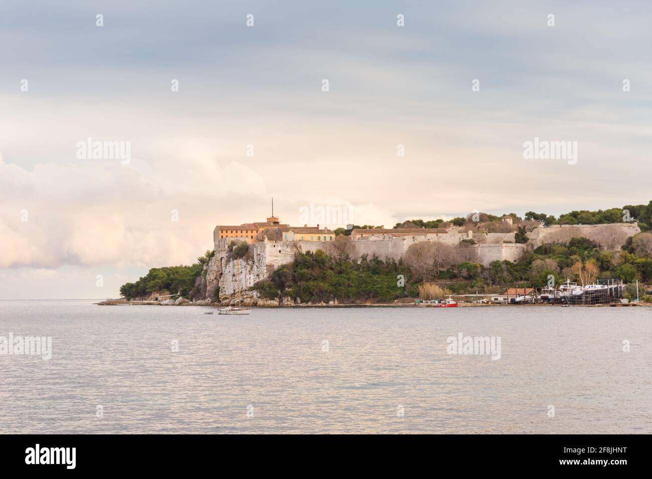Fort Royal and Île Sainte Marguerite from the water, Cannes, Cote d'Azur, France Stock Photo