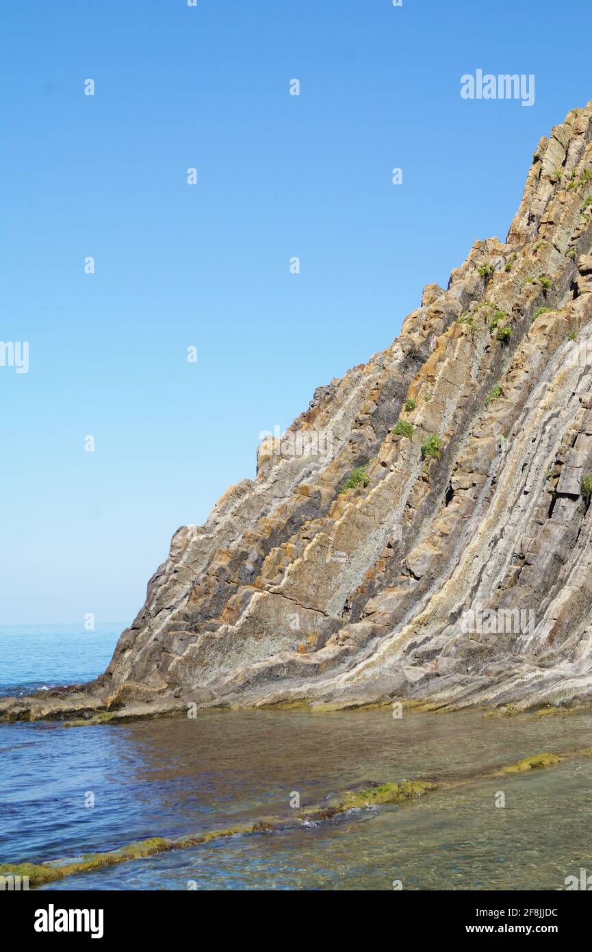 View of the Kiselev rock in Kadosh Park on the Black Sea coast Stock Photo