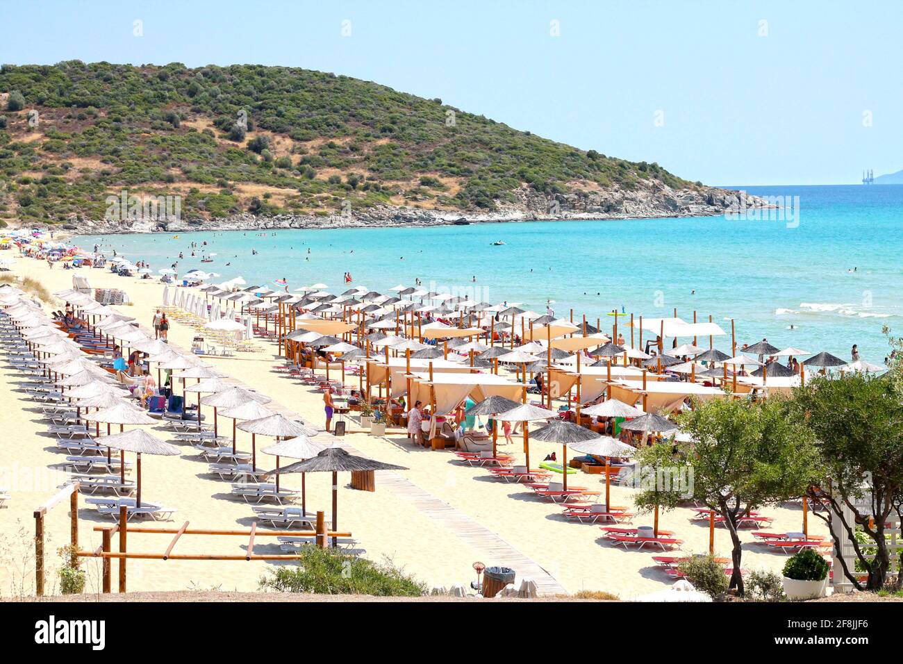 Ammolofoi beach is the most popular and most beautiful beach of northern Greece. Located at about 1km from Nea Peramos, near Kavala. Stock Photo