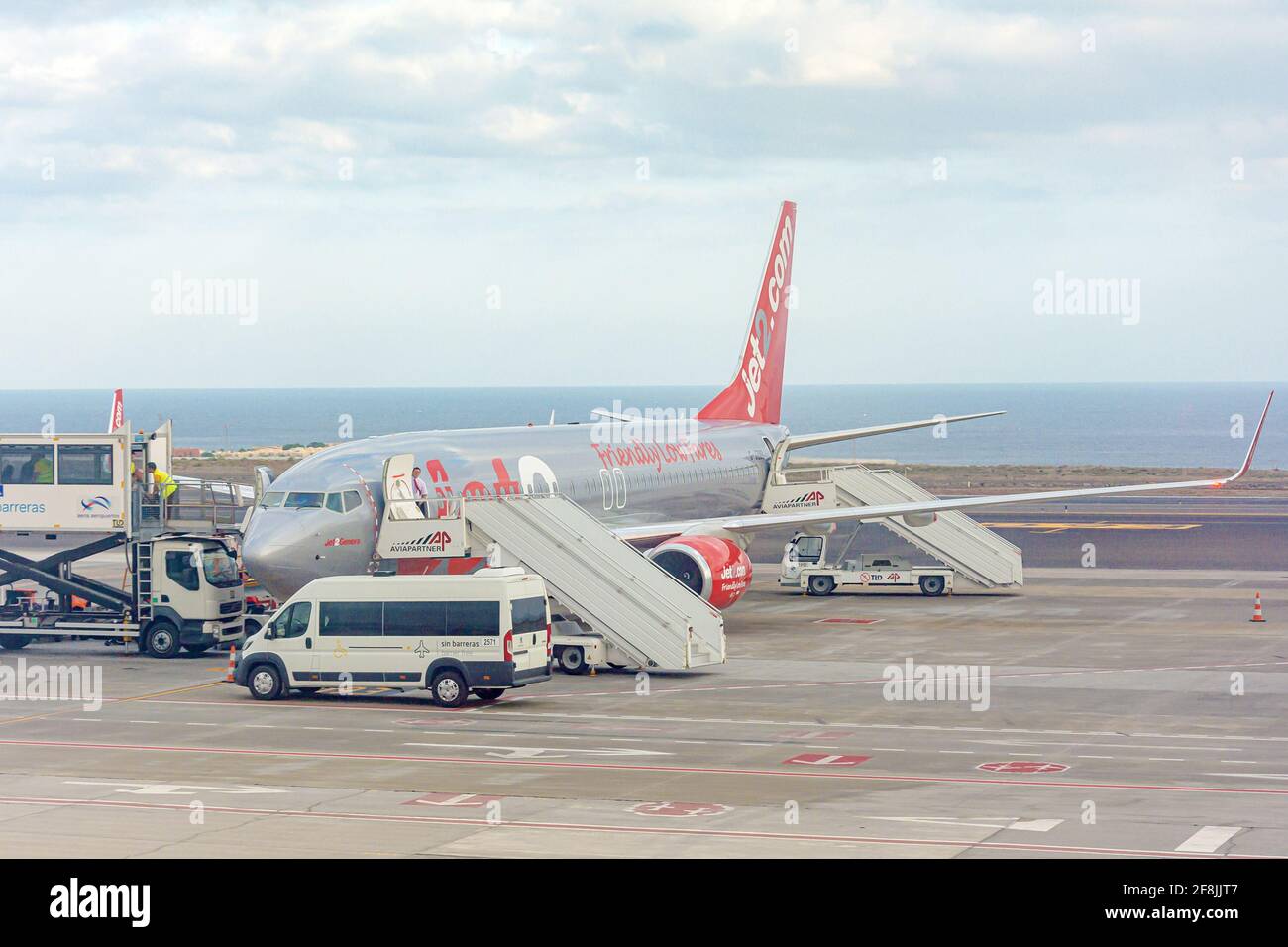 TENERIFE, SPAIN - March 21, 2021: A plane with the inscription Friendly Low Fares at the southern airport of the island of Tenerife. Stock photo. Stock Photo