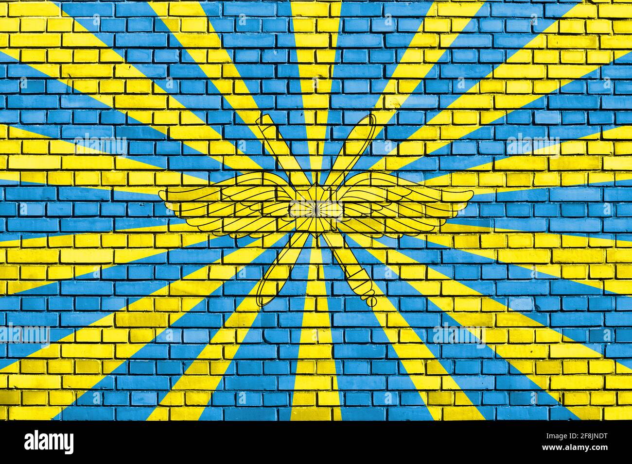 flag of Russian Aerospace Forces painted on brick wall Stock Photo