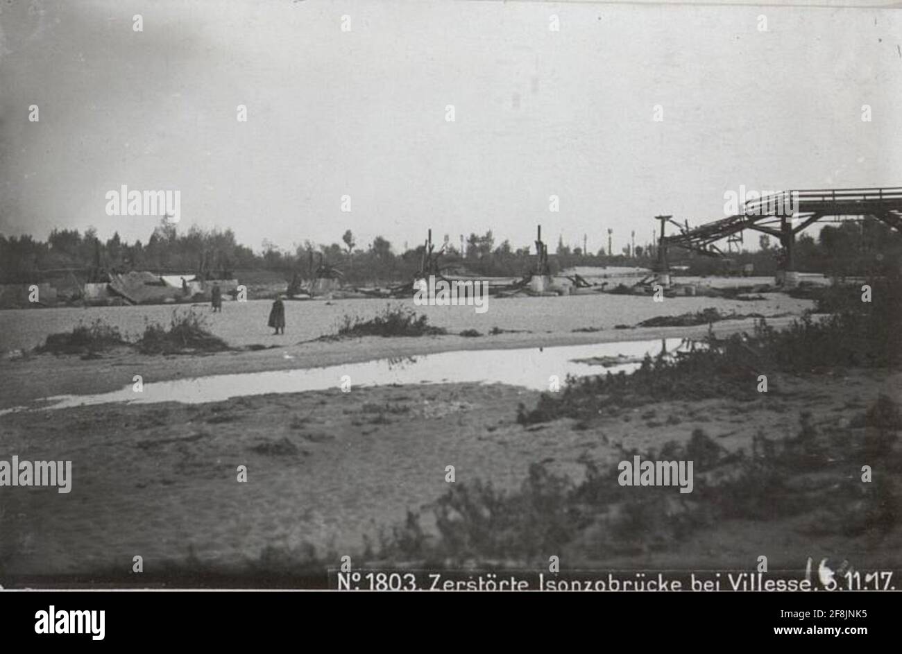 Destroyed Isonzo Bridge at Villesse.5.11.17. . Stock Photo