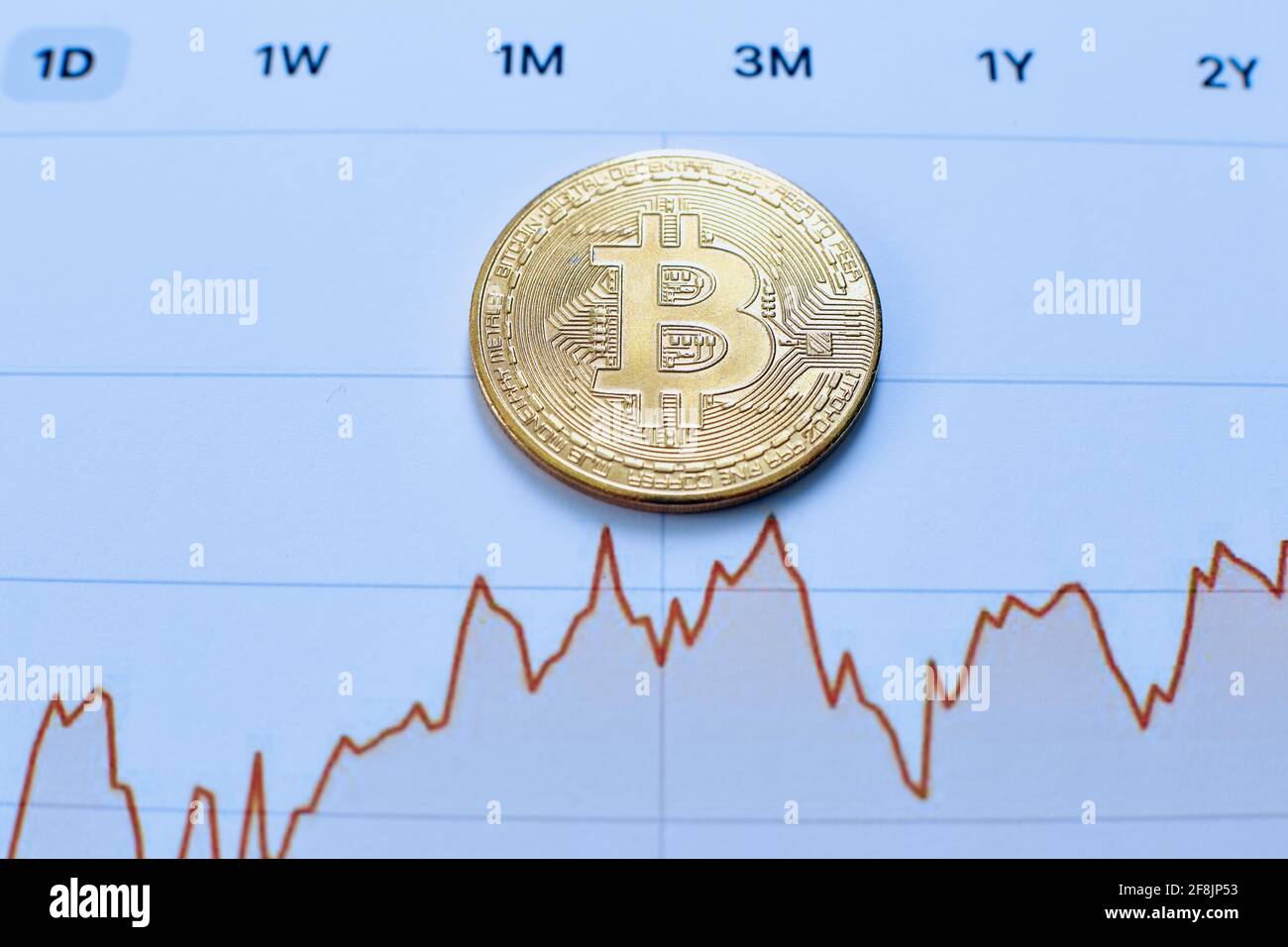 Gold coin of bitcoin cryptocurrency and charts of changes in cryptocurrency  rates lie on a wooden table in the office Stock Photo - Alamy