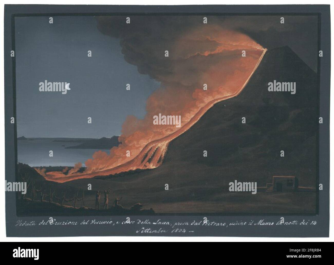 View of the eruption of Vesuvius, and the lava course, taken from the petride, near the Mauro the night of 14 September 1804. Stock Photo