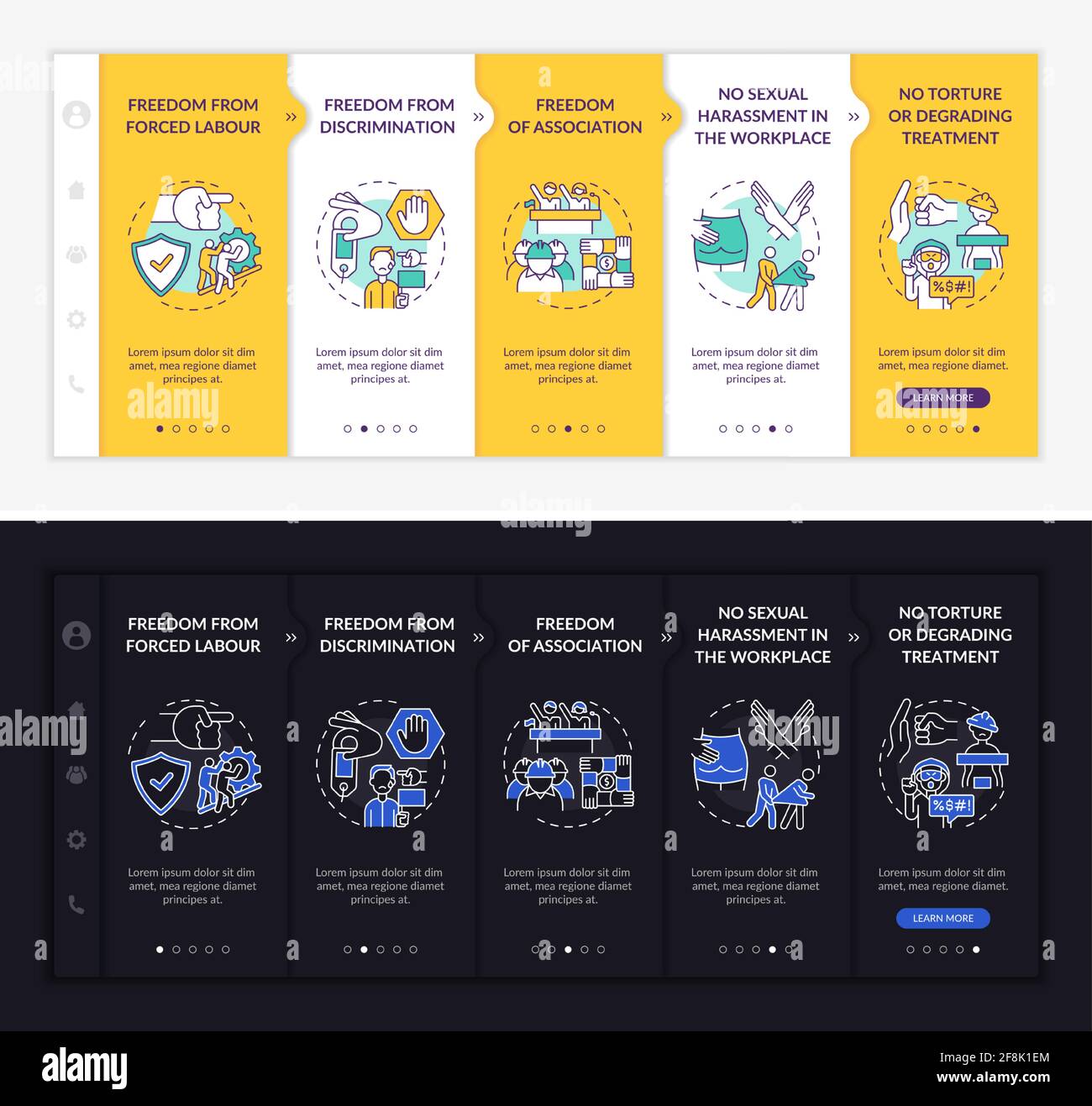 Migrant workers freedoms onboarding vector template Stock Vector