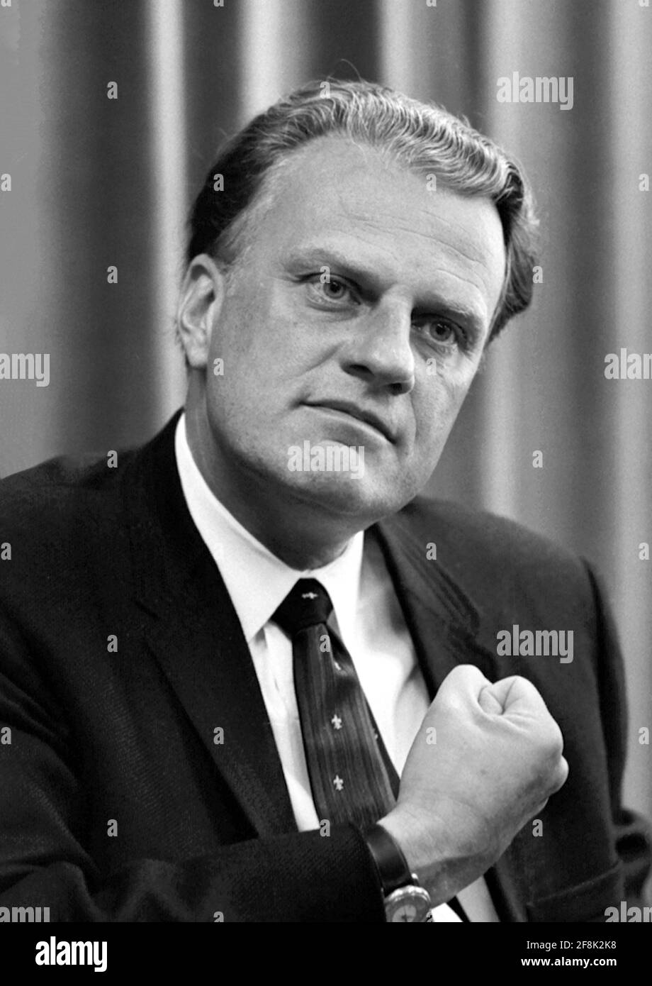 Billy Graham. Portrait of the American evangelist, William Franklin Graham Jr. (1918-2018), photo by Warren K. Leffler, 1966 Stock Photo
