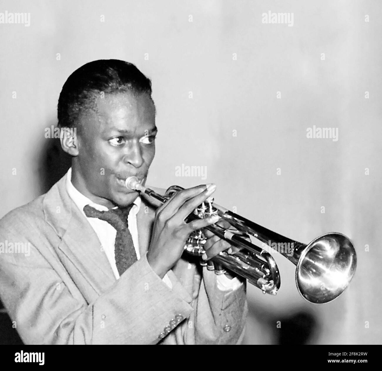 Miles Davis. Portrait of the American Jazz trumpeter, Miles Dewey Davis III (1926-1991) at the Three Deuces, New York, 1947. Stock Photo