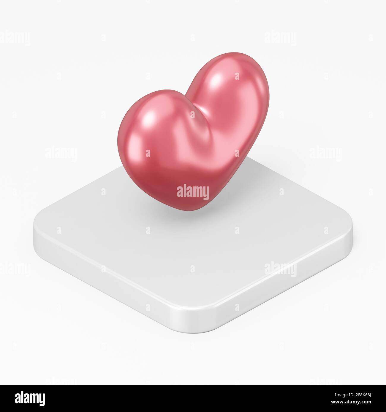 Red realistic heart icon. 3d rendering square button key isometric ...