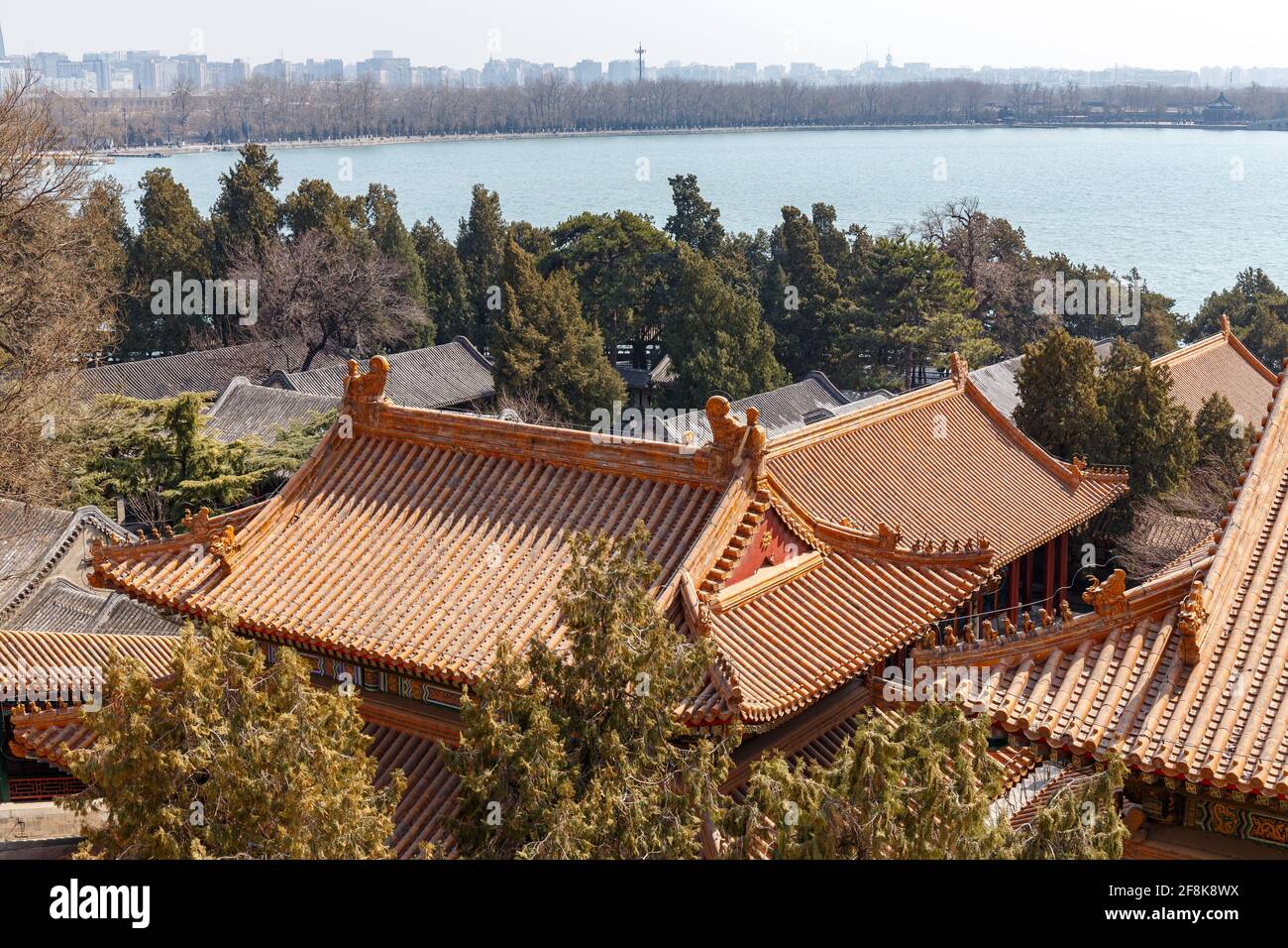Golden roofs at the Summer Palace in Beijing, China in March 2018. Stock Photo