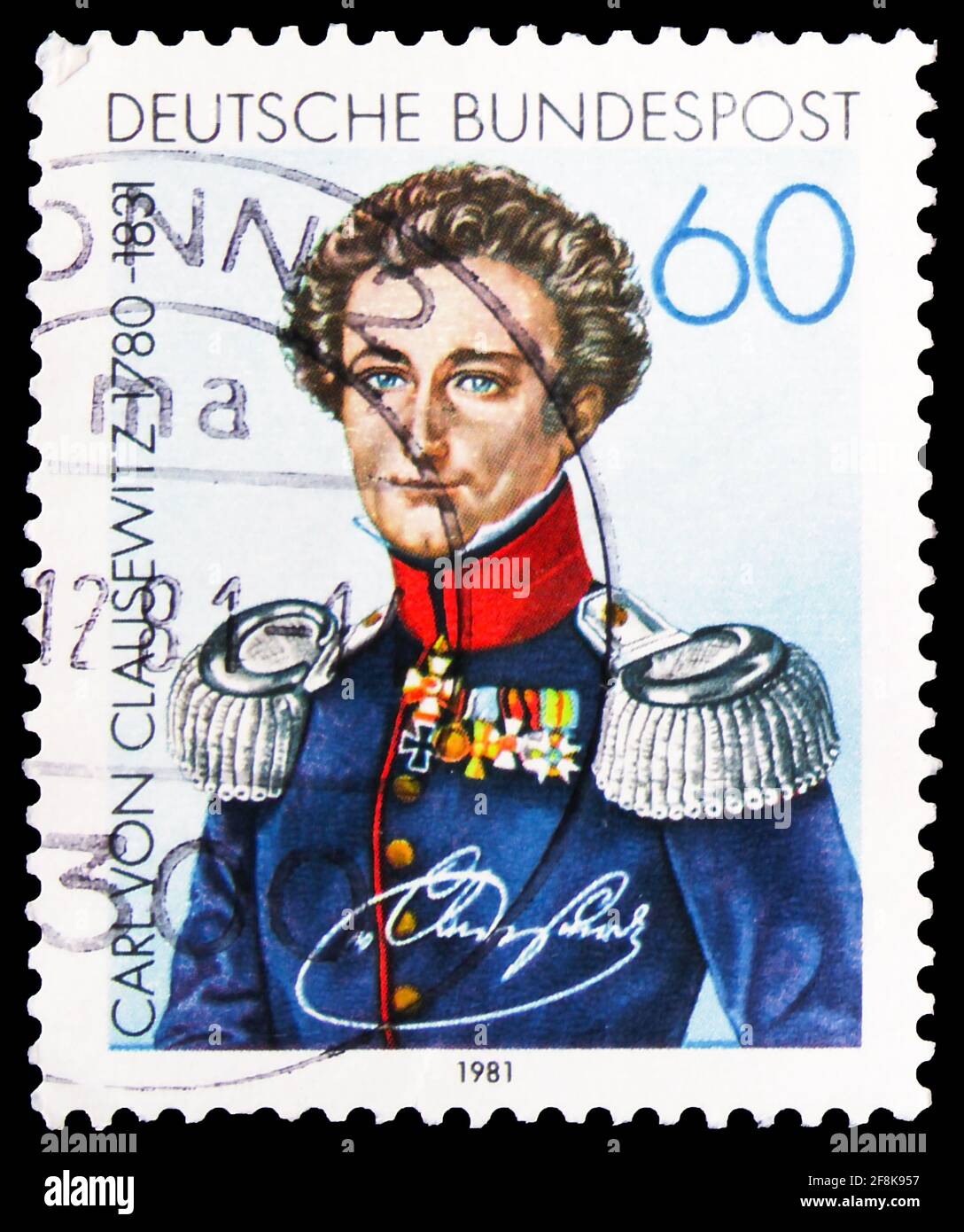 MOSCOW, RUSSIA - OCTOBER 7, 2019: Postage stamp printed in Germany shows General Carl von Clausewitz, Clausewitz, General Carl von, (military writer) Stock Photo