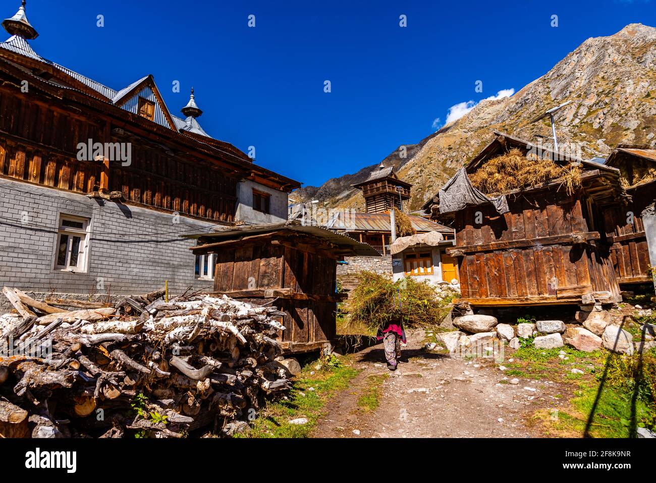 View of Chitkul village, this has wooden Huts of Kinnauri architecture ...