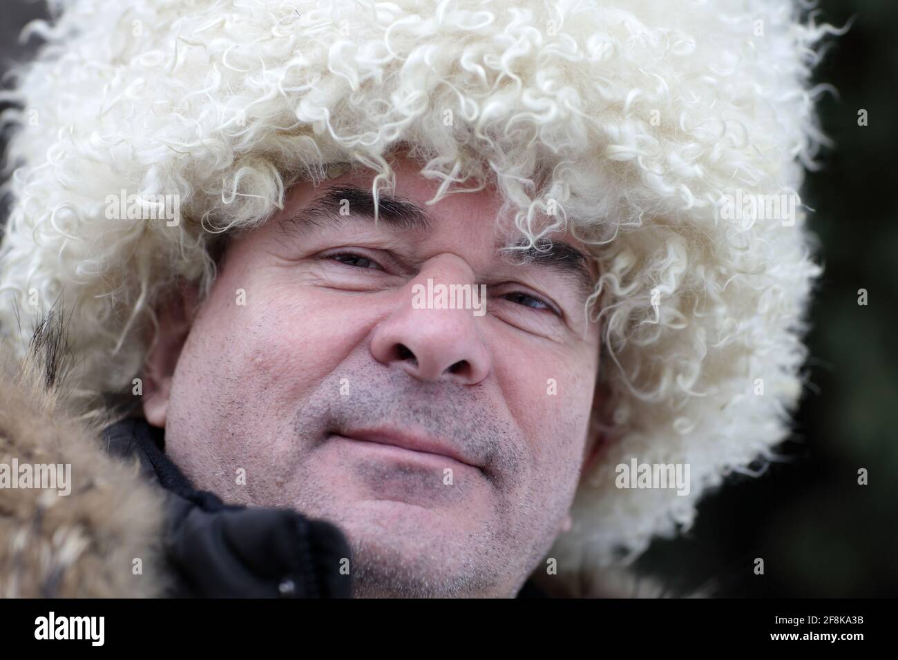 white papakha outdoor in winter Stock 