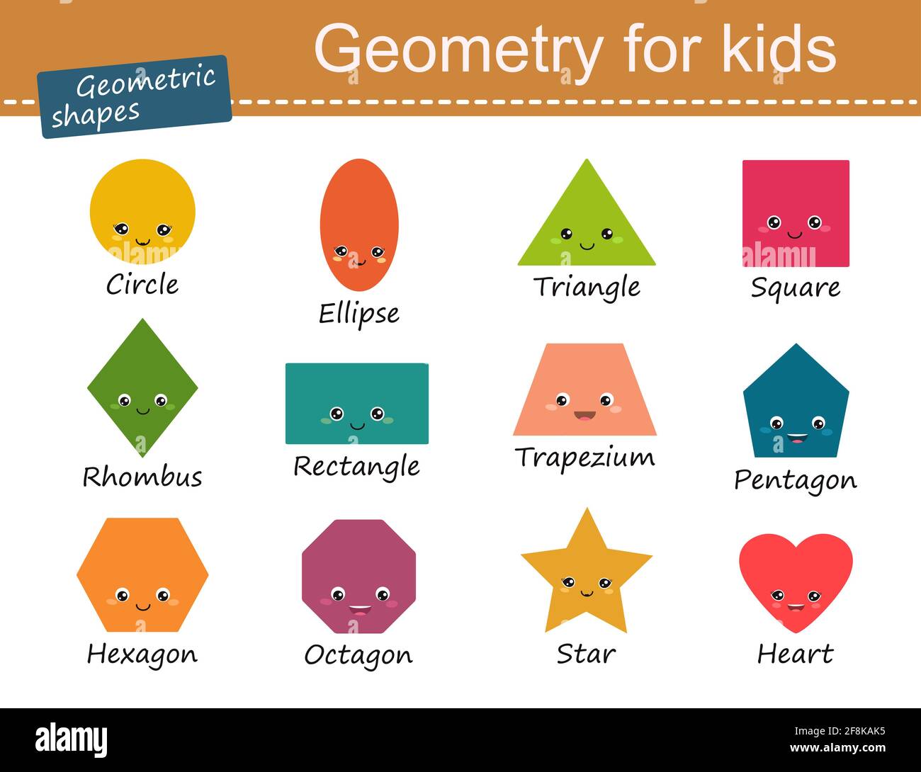 Large color vector set basic shapes. Kids flat geometric figures