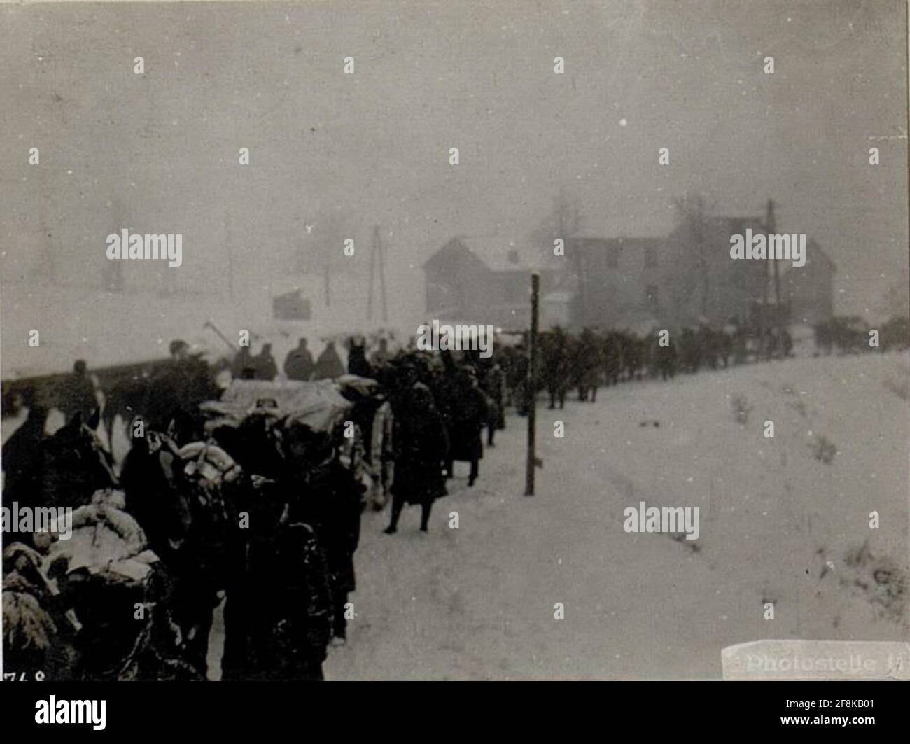 Friccastraße. Artillery early march in the snowstorm. . Stock Photo