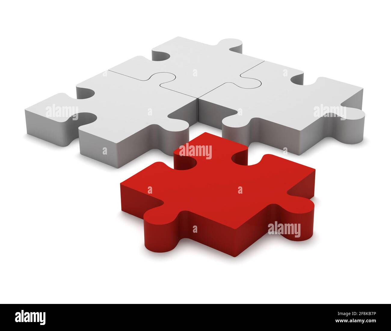 3D color white and red puzzle pieces isolated on white background. Concept renegade, turncoat, outcast. Concept innovations, non-standard, creativity, Stock Photo