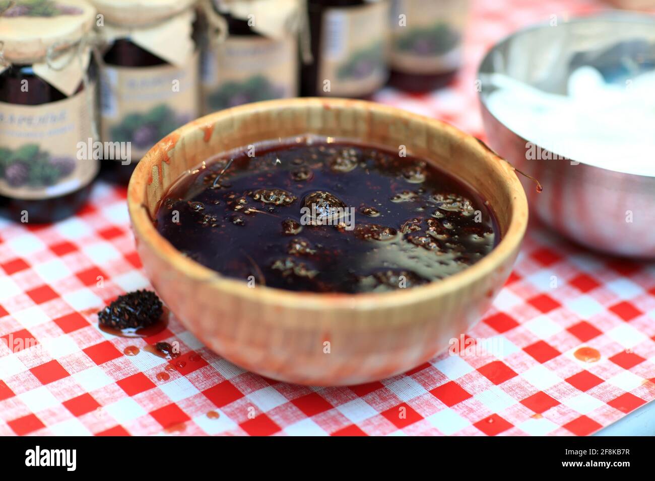 Table Jam Cream jam red tablecloth hi-res stock photography and images - Alamy