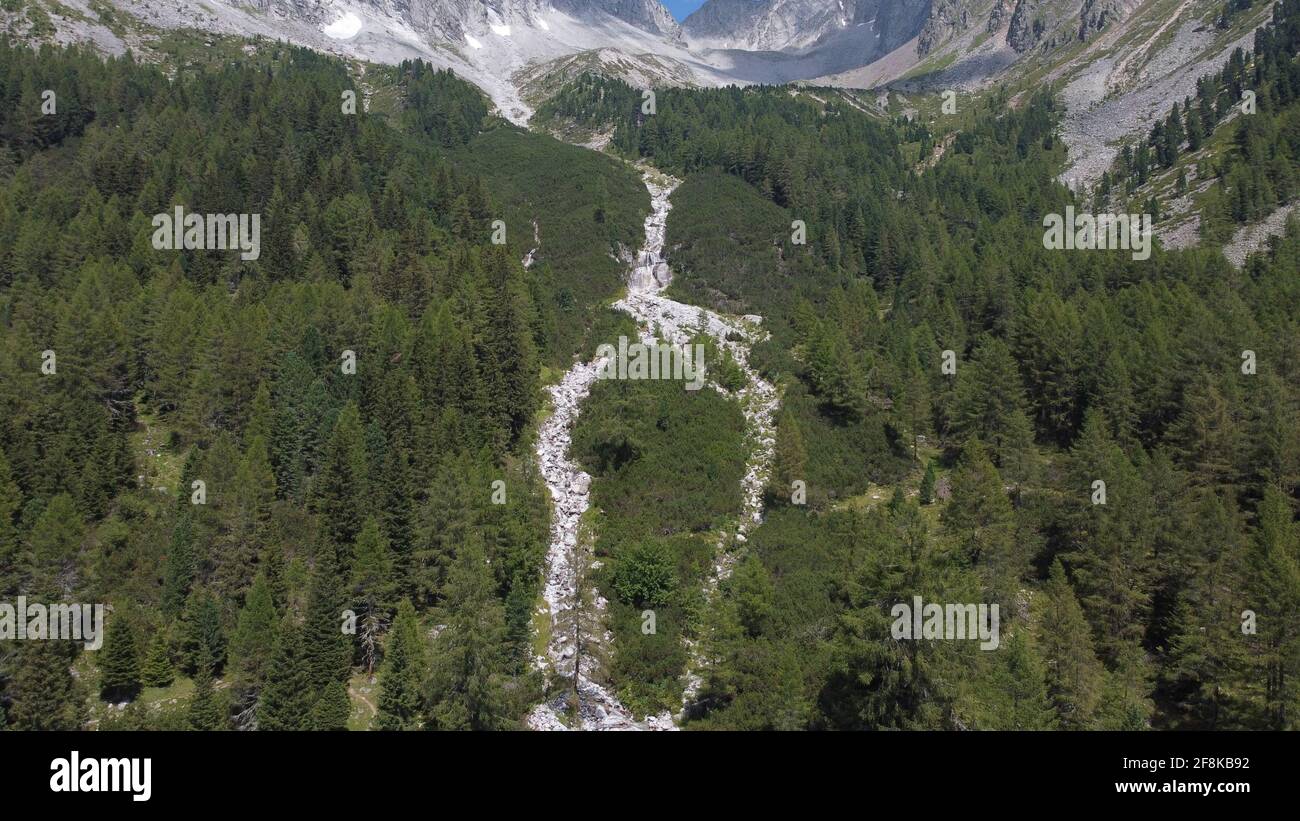 Aerial view of green forest with river Stock Photo - Alamy