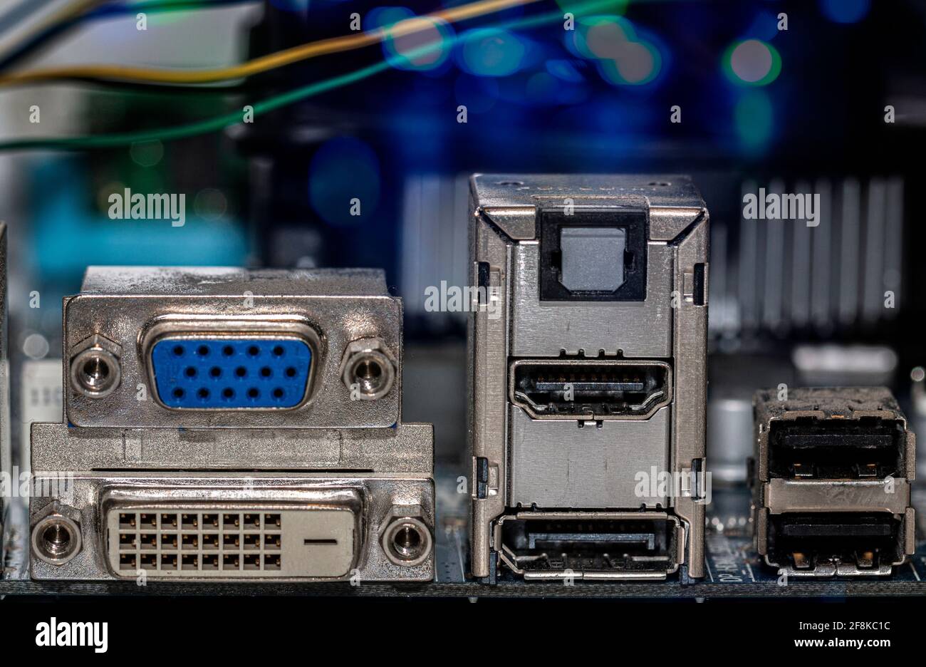 Various monitor connections on a mainboard Stock Photo