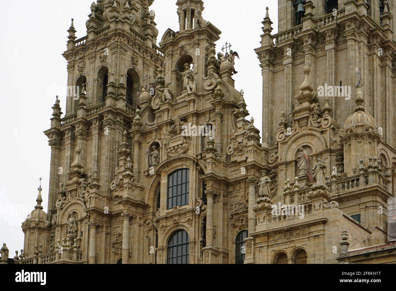 santiago de compostela: relief on the main entrance of the nuns' monastery besides the santiago cathedral with St. James on top, Oktober 2020 Stock Photo