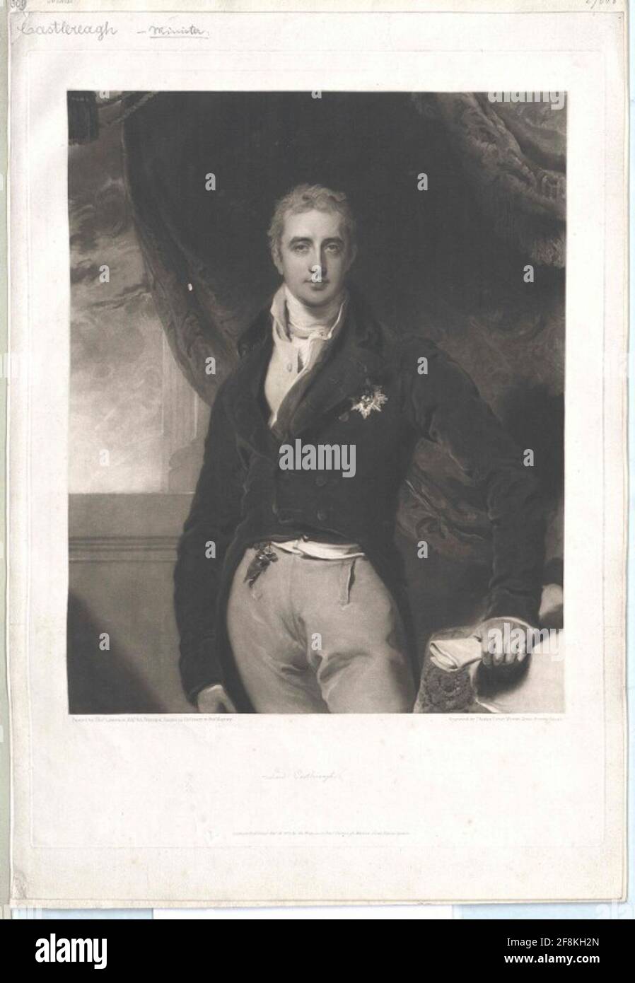 Stewart, Viscount of Castlereagh, Robert Portrait of Robert Stewart, Viscount Castlereagh.Schabblatt by Charles Turner to Thomas Lawrence. Publisher Charles Turner. Stock Photo